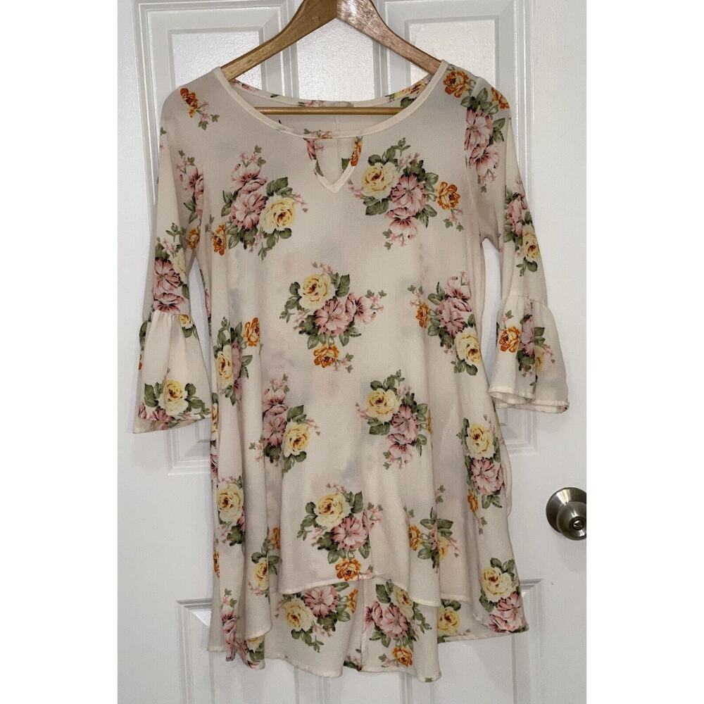 Flamingo Urban Women's Sheer Boho Flowy Blouse Top Tunic Size Small 3/4 Sleeves